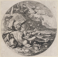 KG 02530
<br/>
De vijfde dag: Vissen, vogels en dieren (serie schepping)
<br/>
<em>Muller, Jan Harmensz. (1571-1628)</em>
